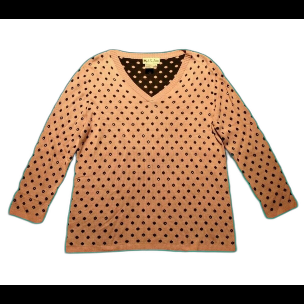 Mel & Lisa Womens M Medium Pink Polka Dot Rhinestone Long Sleeve Shirt Sparkle